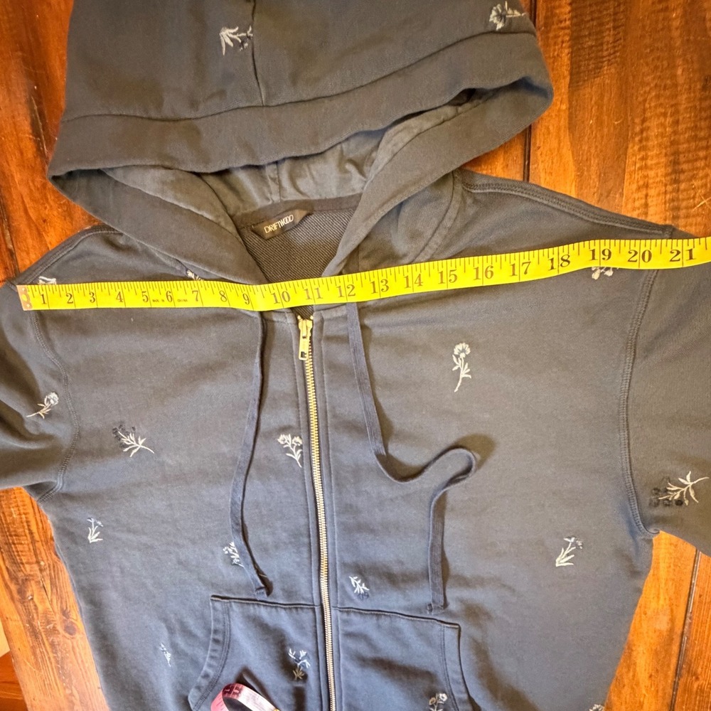 Driftwood Floral Embroidered Zip Hoodie Blue 100% Cotton Size L - Picture 13 of 15